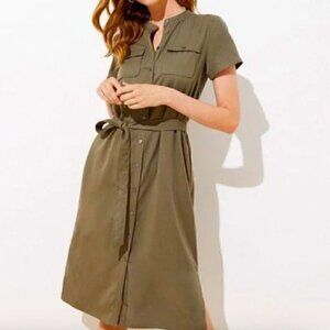 Belted Drapey Utility Shirtdress Olive Green Size 0 Like New
